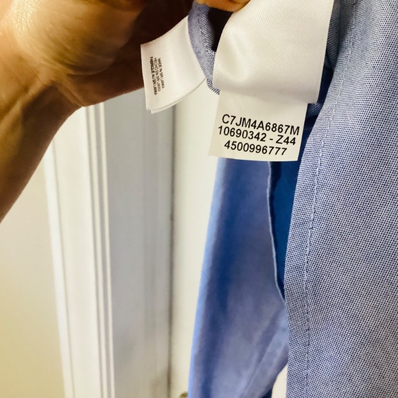 Anne Klein Non-Iron Fitted Button Up Womens L Blue V-neck Collared Blouse Office - Picture 8 of 13